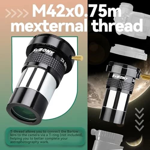 SVBONY SV137 2x Barlow Lens 1.25 inch (31.75mm) | Doubles Magnification for Telescopes thumbnail 5