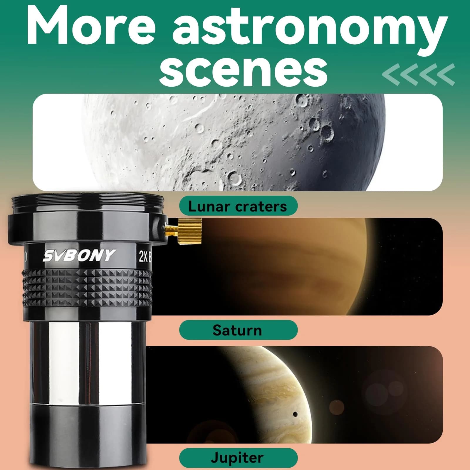 SVBONY SV137 2x Barlow Lens 1.25 inch (31.75mm) | Doubles Magnification for Telescopes - view 8