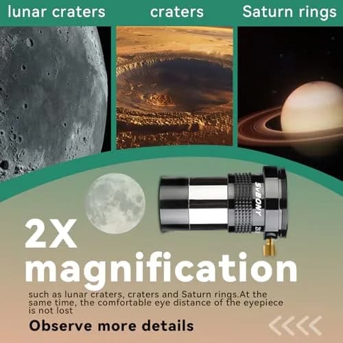SVBONY SV137 2x Barlow Lens 1.25 inch (31.75mm) | Doubles Magnification for Telescopes thumbnail 3