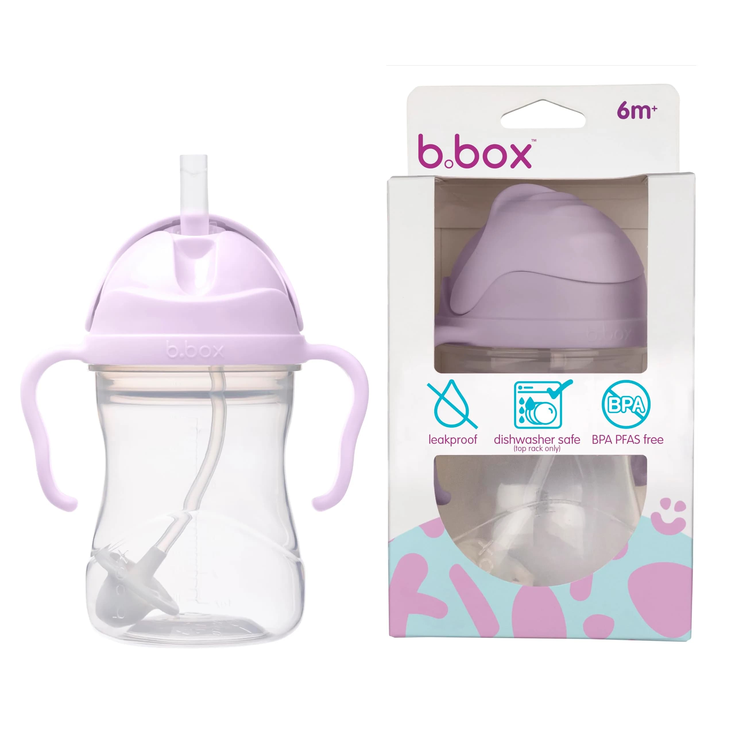 b.box Sippy Cup with Weighted Straw, Toddler Straw Cup, Spill Proof, 237ml (8oz) | Innovative Weighted Straw for All Angles — Boysenberry