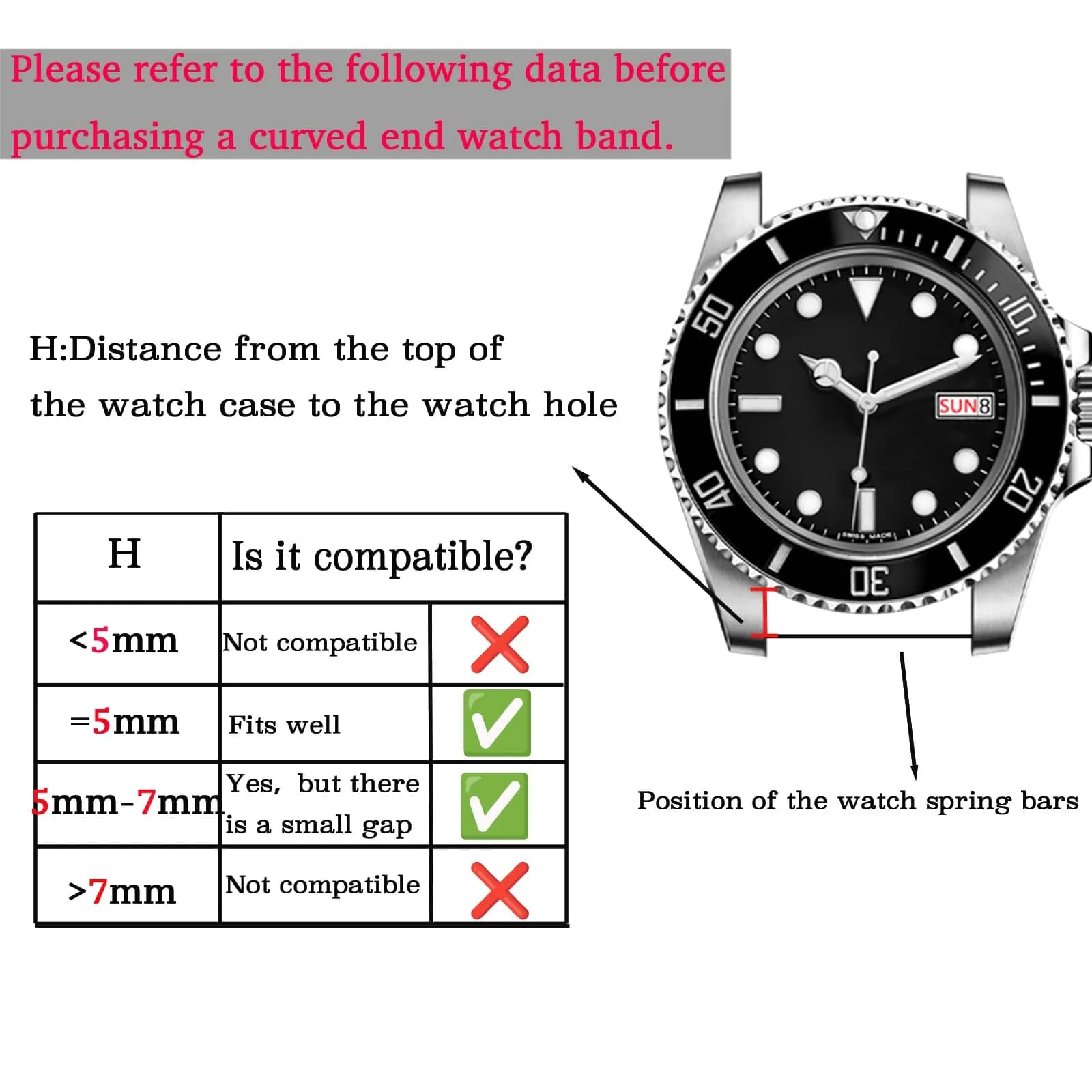 Juntan 20mm Stainless Steel Watch Band Black | Curved Ends Tapered Metal Watch Strap with Deployment Clasp thumbnail 7