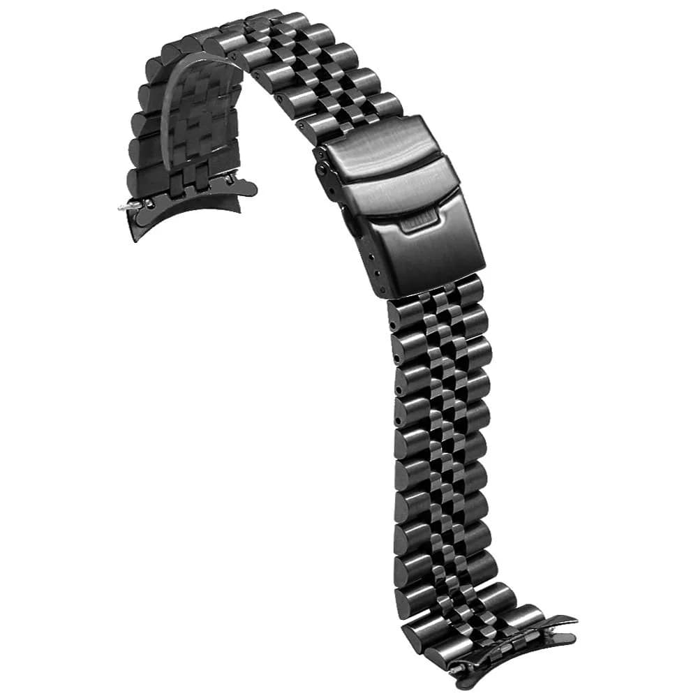 Juntan 20mm Stainless Steel Watch Band Black | Curved Ends Tapered Metal Watch Strap with Deployment Clasp thumbnail 2