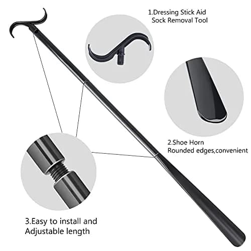 JJDPARTS 35" Long Dressing Stick with Shoe Horn & Sock Remover | Adjustable Reach Aid thumbnail 2