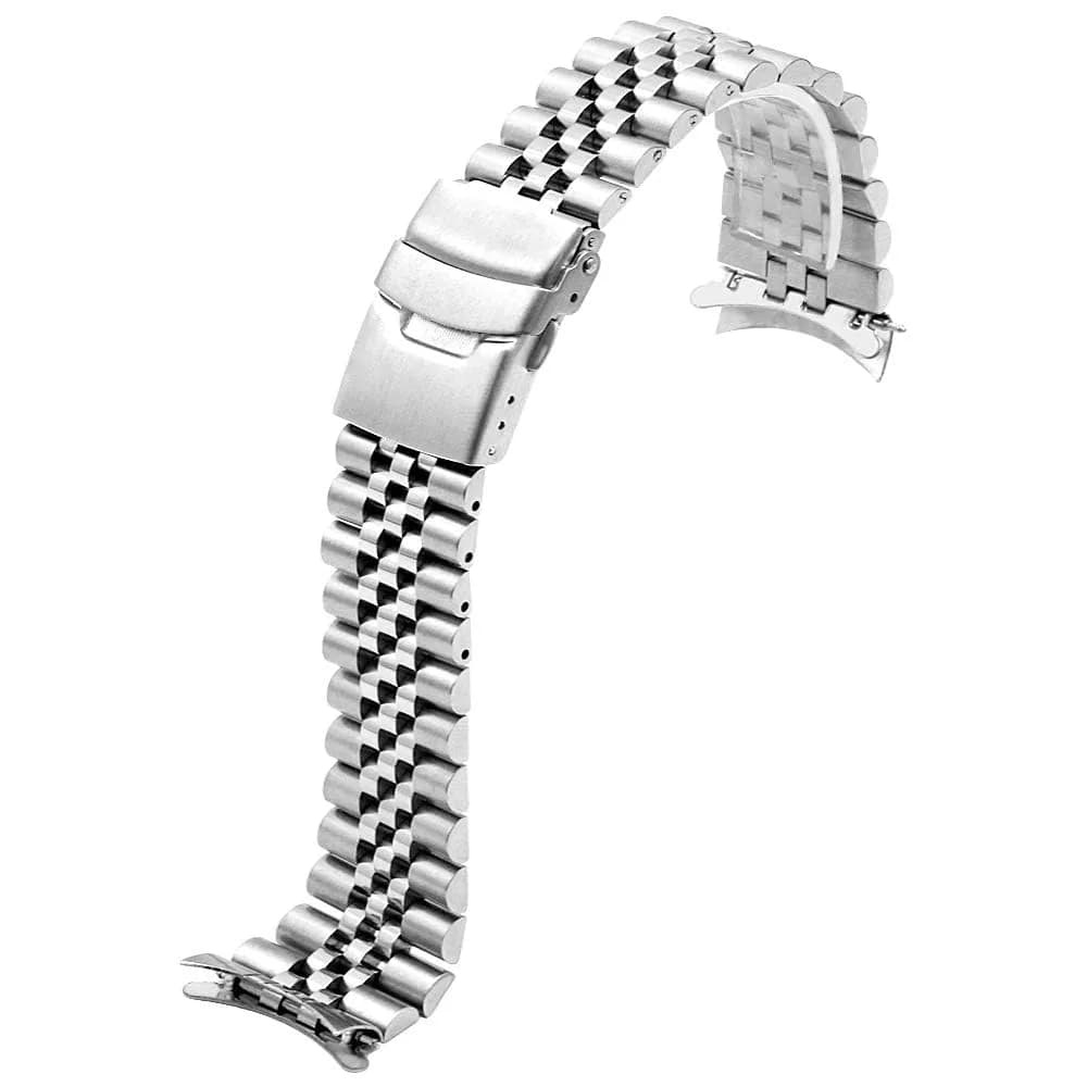 Juntan 20mm Stainless Steel Watch Band | Jubilee Style Metal Bracelet Replacement with Double Flip Lock Clasp - view 2