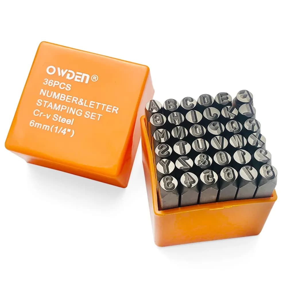OWDEN Professional 36Pcs Steel Metal Stamps Set, 6mm (1/4") | Durable Alloy Steel Marking Tools for Jewelry & Crafts