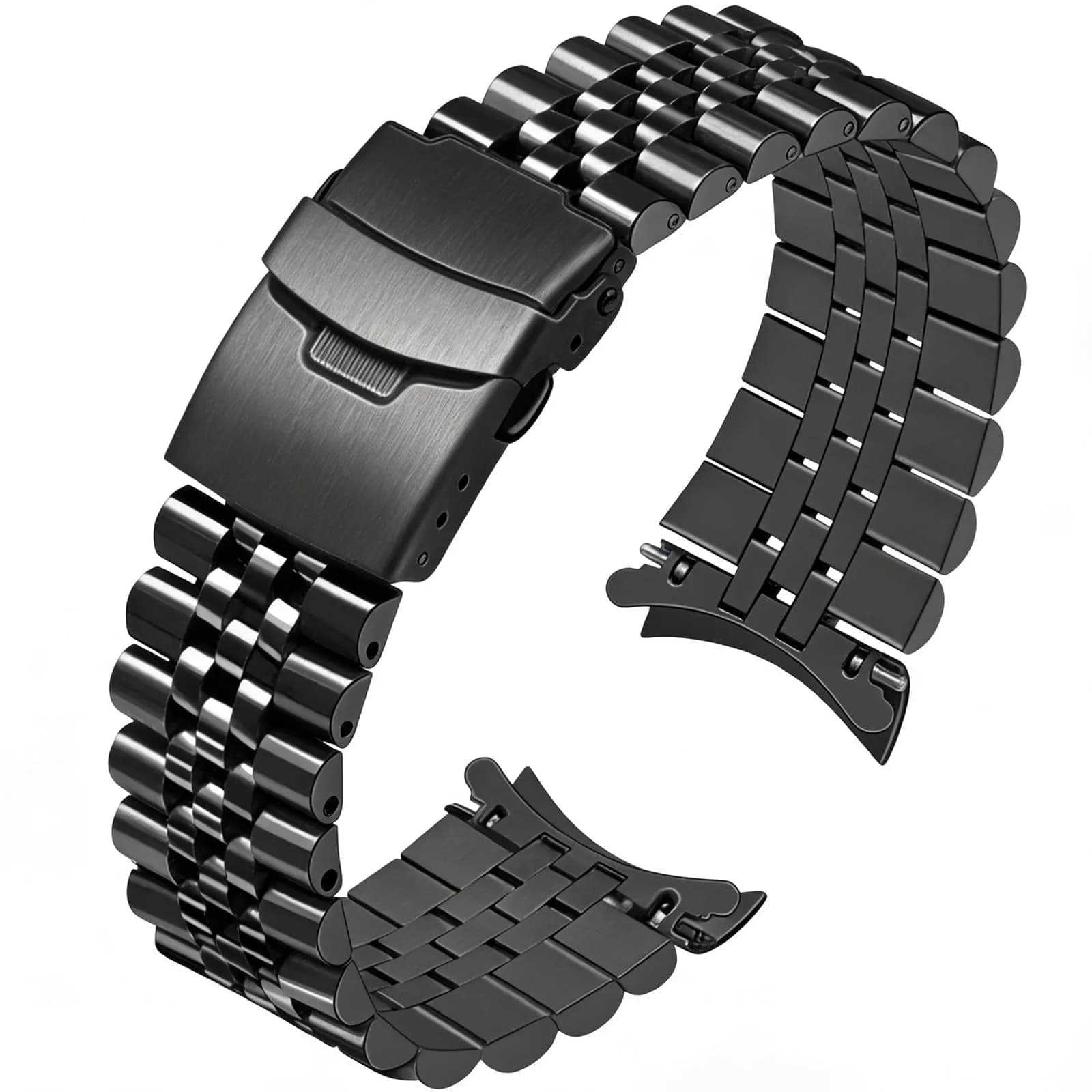 Juntan 22mm Stainless Steel Watch Band Curved Ends, Tapered Metal Bracelet | Black - main product image