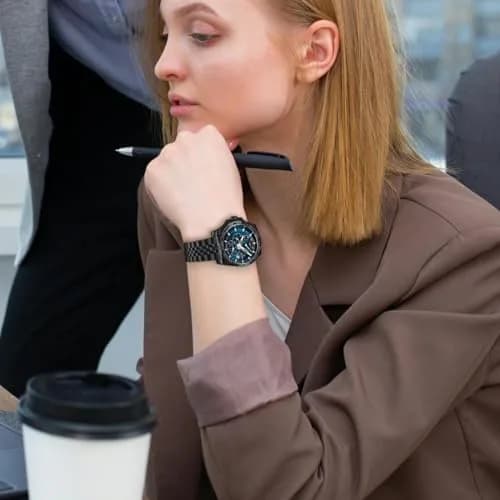 Juntan 22mm Stainless Steel Watch Band Curved Ends, Tapered Metal Bracelet | Black thumbnail 6