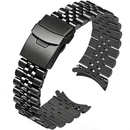 Juntan 22mm Stainless Steel Watch Band Curved Ends, Tapered Metal Bracelet | Black thumbnail 1