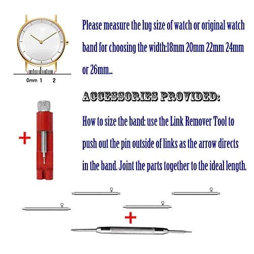 Juntan 22mm Stainless Steel Watch Band Curved Ends, Tapered Metal Bracelet | Black thumbnail 7