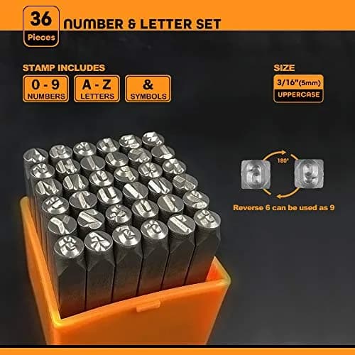 OWDEN Steel Metal Stamps Set, 36Pcs, Alloy Steel, 5mm (3/16") | Durable for Jewelry & Metal Craft thumbnail 2