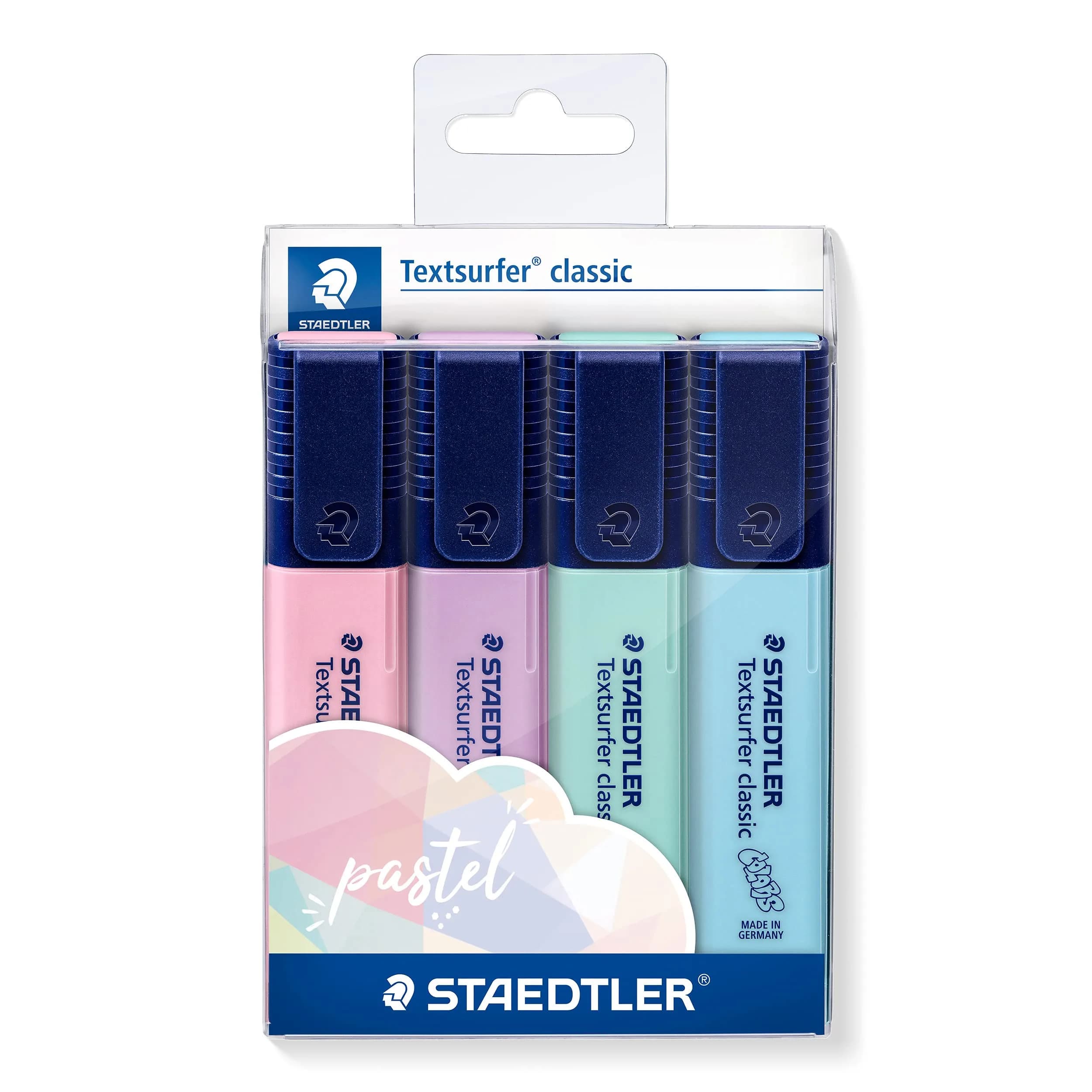 STAEDTLER Textsurfer Classic Highlighter - Assorted Pastel Colours (Pack of 4) | Long-lasting, Water-based Pastel Markers for Text & Large Areas