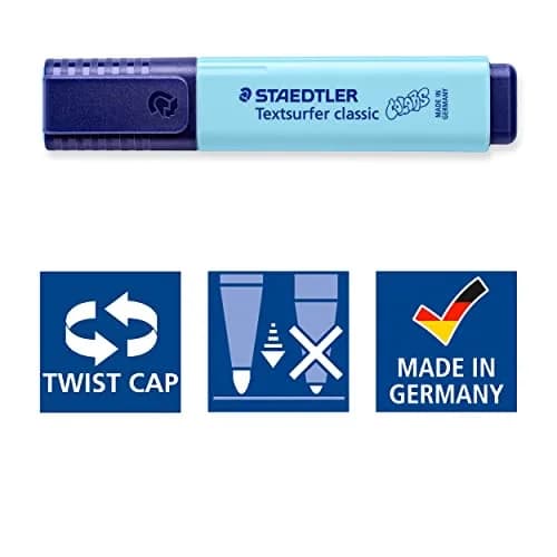STAEDTLER Textsurfer Classic Highlighter - Assorted Pastel Colours (Pack of 4) | Long-lasting, Water-based Pastel Markers for Text & Large Areas thumbnail 5