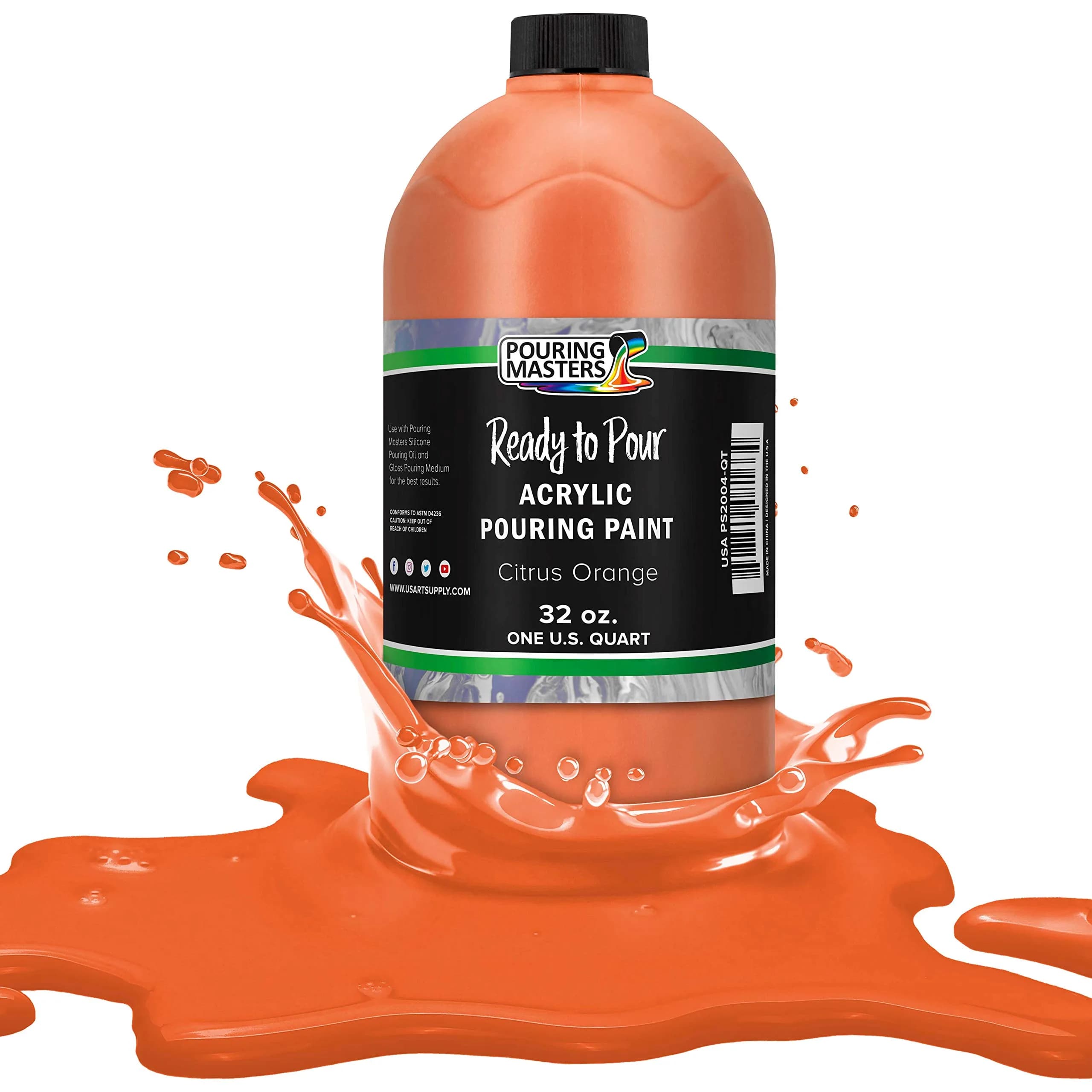 U.S. Art Supply Pouring Masters Citrus Orange Acrylic Ready to Pour Paint 32 Fl Oz | Premium Water-Based Fluid Art — Citrus Orange
