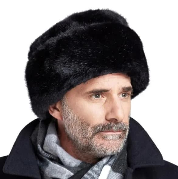 IYWISH Men's Trapper Hat Winter Faux Fur Ushanka with Ear Flaps | Black thumbnail 3
