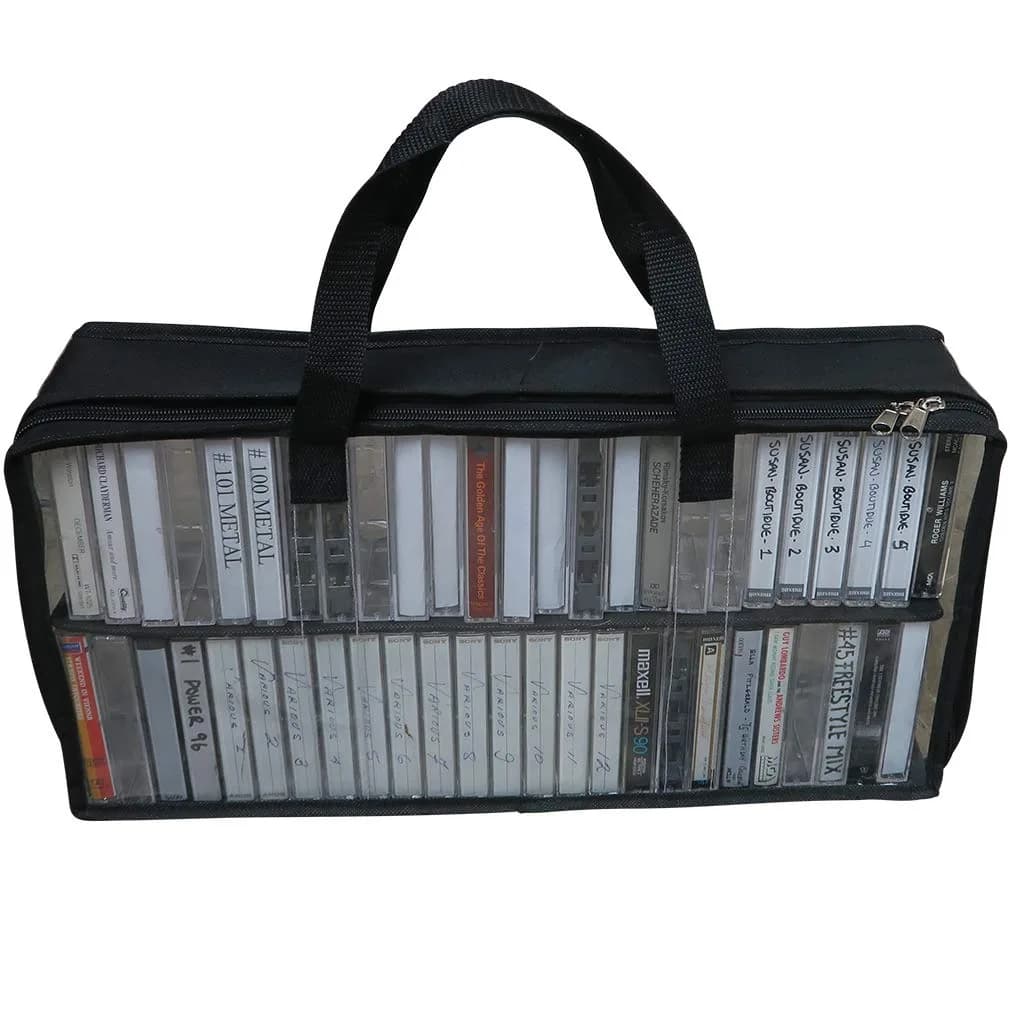Evelots Cassette Tape Storage Bag Organizer with Handles - Holds 50 Tapes - 43.18 cm (17.5 inches) L x 8.89 cm (3.5 inches) W x 22.86 cm (9 inches) H — 1 Unit