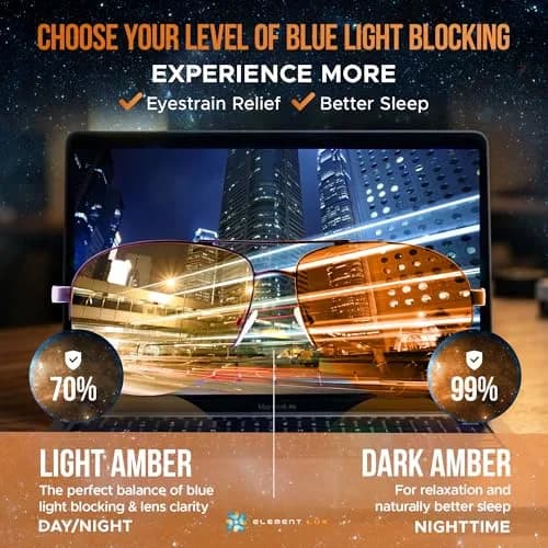 ELEMENT LUX Blue Light Blocking Glasses | 99% Dark Amber Lenses, 62mm Lens Width | Better Sleep, Gaming, Eyestrain Relief - view 4
