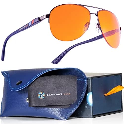 ELEMENT LUX Blue Light Blocking Glasses | 5.4 inches Arm Length | 70% Light Amber Lenses | For Better Sleep, Gaming, Computer Screen, Eyestrain Relief — Dark Amber / 62mm