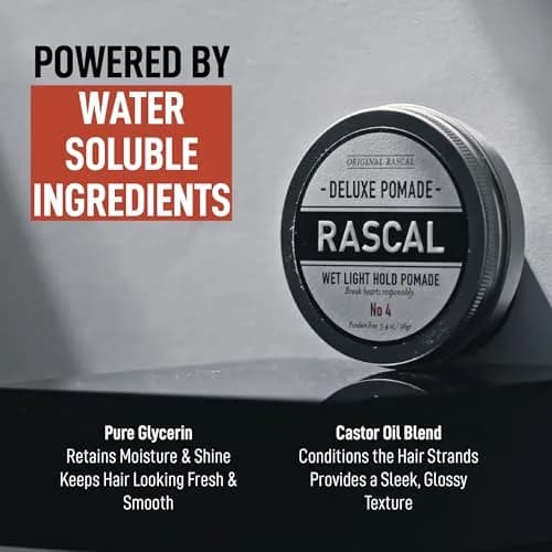 Rascal Men's Grooming Original Pomade #4 3.4oz | Light Hold Wet Look High Shine thumbnail 4