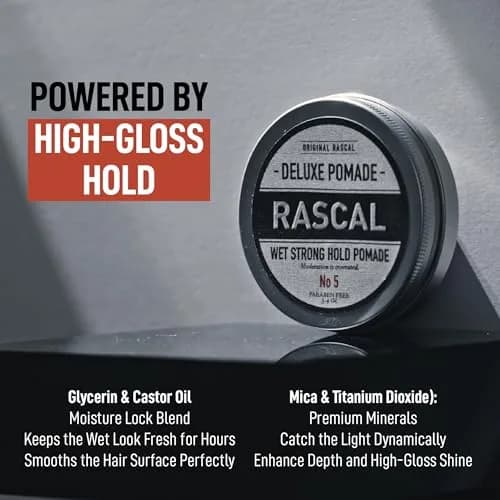 Rascal Men's Grooming Original Pomade #5 3.4 Ounce | High Shine & Strong Hold Wet Look for All Hair Types thumbnail 4
