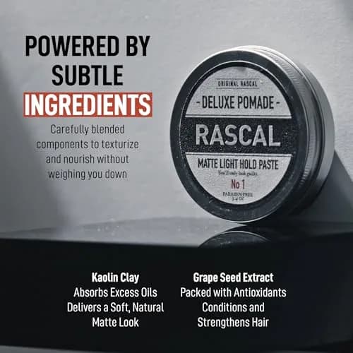 Rascal Men's Grooming Original Deluxe Pomade 3.4 oz | Matte Hair Paste with Light Hold for All Hair Types thumbnail 4