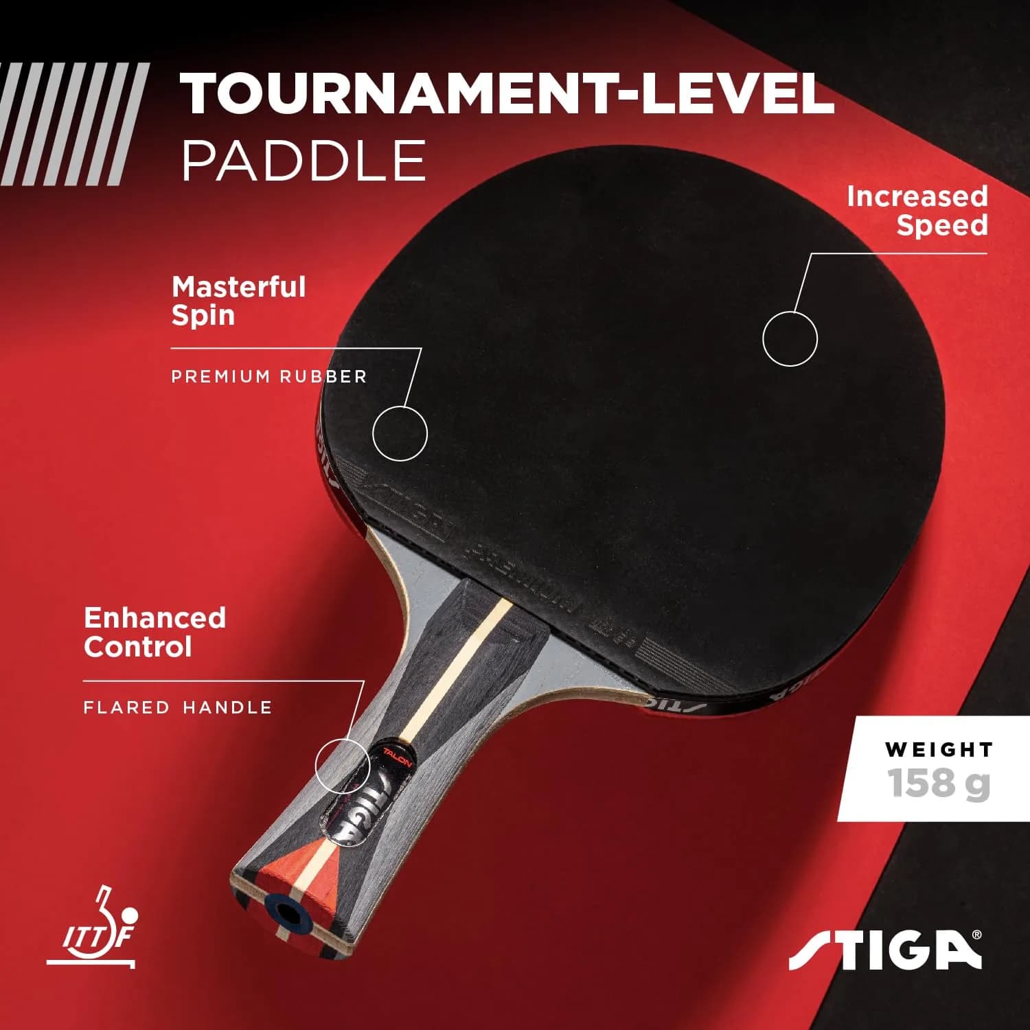 STIGA Talon Table Tennis Racket | 6-Ply Ultra-Light Blade, 2mm Tournament-Approved Sponge, Flared Handle - view 2