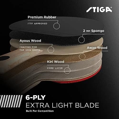 STIGA Talon Table Tennis Racket | 6-Ply Ultra-Light Blade, 2mm Tournament-Approved Sponge, Flared Handle thumbnail 3