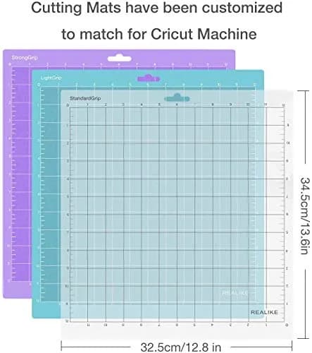 REALIKE 12x12 Inch Cutting Mat Set (3 Mats: LightGrip, StandardGrip, StrongGrip) | Gridded Adhesive Non-Slip Mat for Silhouette Cameo Crafts, Quilting, Sewing thumbnail 2