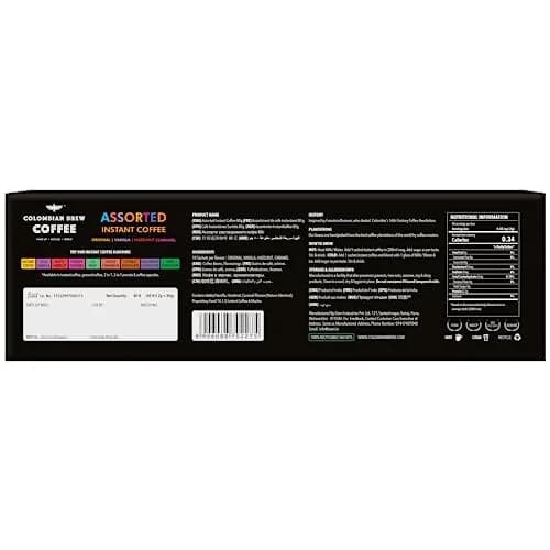 Colombian Brew Assorted Instant Coffee Powder Box (80g) | Strong, Vanilla, Hazelnut, Caramel, Gift Pack thumbnail 4