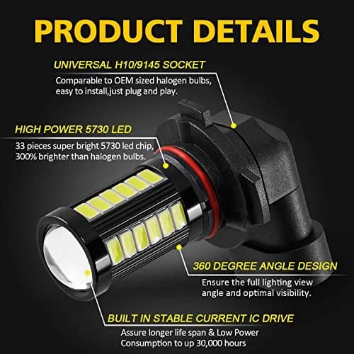 AUXLIGHT H10 9145 9140 9045 9155 9040 PY20D LED Fog Light Bulbs 6000K Xenon White | Super Bright 2800 Lumens, Waterproof IP67 thumbnail 2