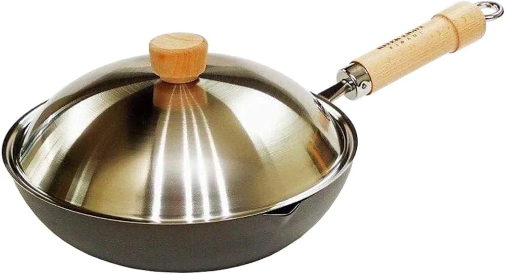River Light JS1424 Kyoku Japan Iron Frying Pan 24cm | Rust-Resistant, IH Compatible, Deep Fryer with Lid