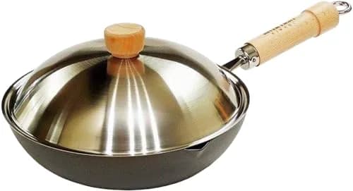 River Light JS1424 Kyoku Japan Iron Frying Pan 24cm | Rust-Resistant, IH Compatible, Deep Fryer with Lid thumbnail 1