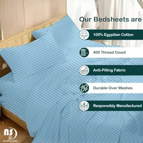 NON Sticky cotton Egyptian Cotton King Sheet Set | Hotel Quality Breathable Bedding (78"x80") thumbnail 2