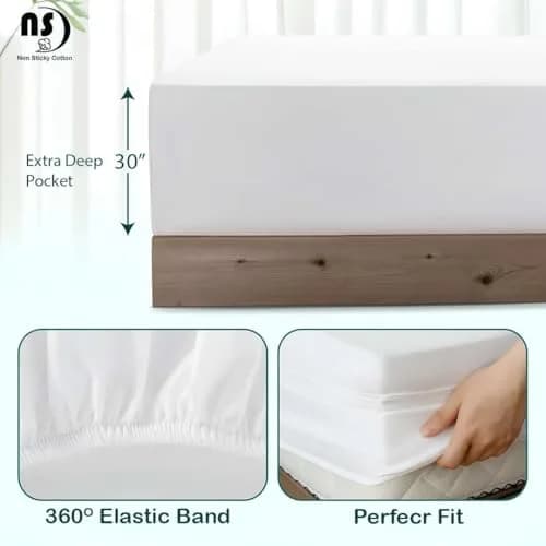 NON Sticky cotton Egyptian Cotton Queen Sheet Set | Hotel Quality Breathable Bedding (70-120 chars) thumbnail 4