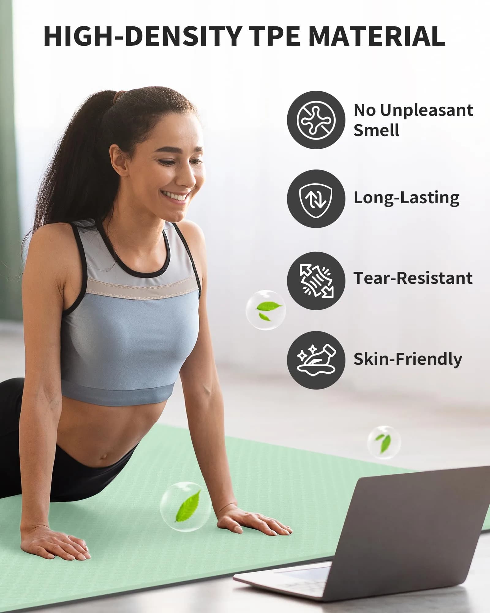 CAMBIVO Extra Wide Yoga Mat 183cm x 122cm (6'x 4') | Non-Slip TPE Cushioning for Joint Relief - view 5