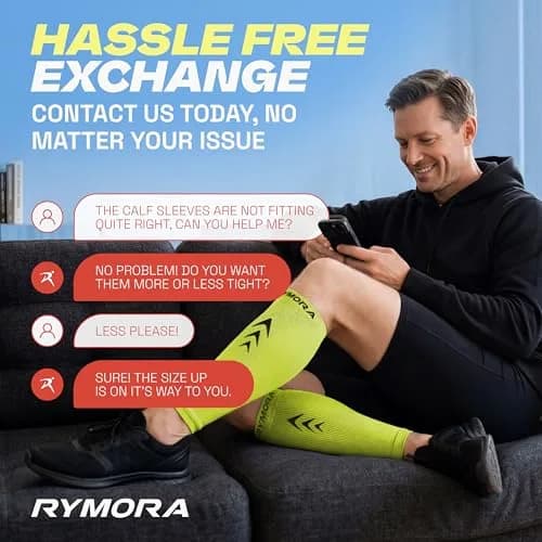 Rymora Calf Compression Sleeves for Men & Women (Pair) Neon Yellow XL | Graduated Support for Shin Splints & Active Recovery thumbnail 9