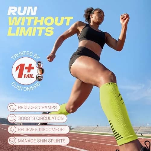 Rymora Calf Compression Sleeves for Men & Women (Pair) Neon Yellow XL | Graduated Support for Shin Splints & Active Recovery thumbnail 2