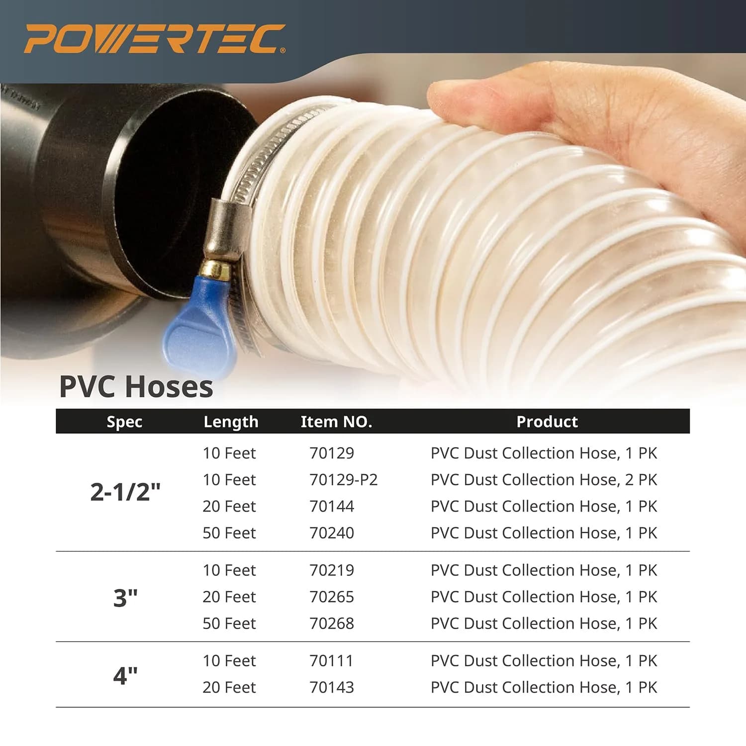 POWERTEC 6 Inch x 20 Feet Dust Collection Hose | Flexible PVC for Woodworking Systems - view 7
