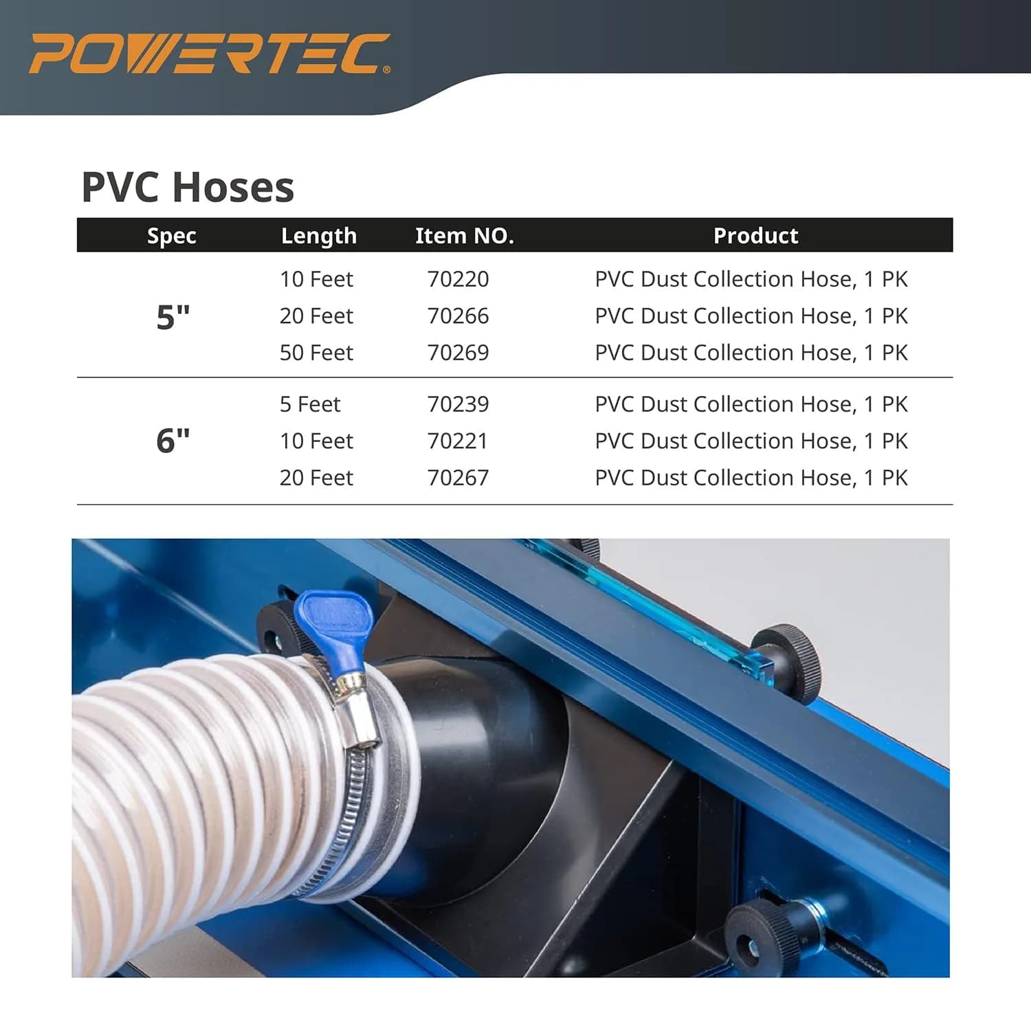 POWERTEC 6 Inch x 20 Feet Dust Collection Hose | Flexible PVC for Woodworking Systems - view 8