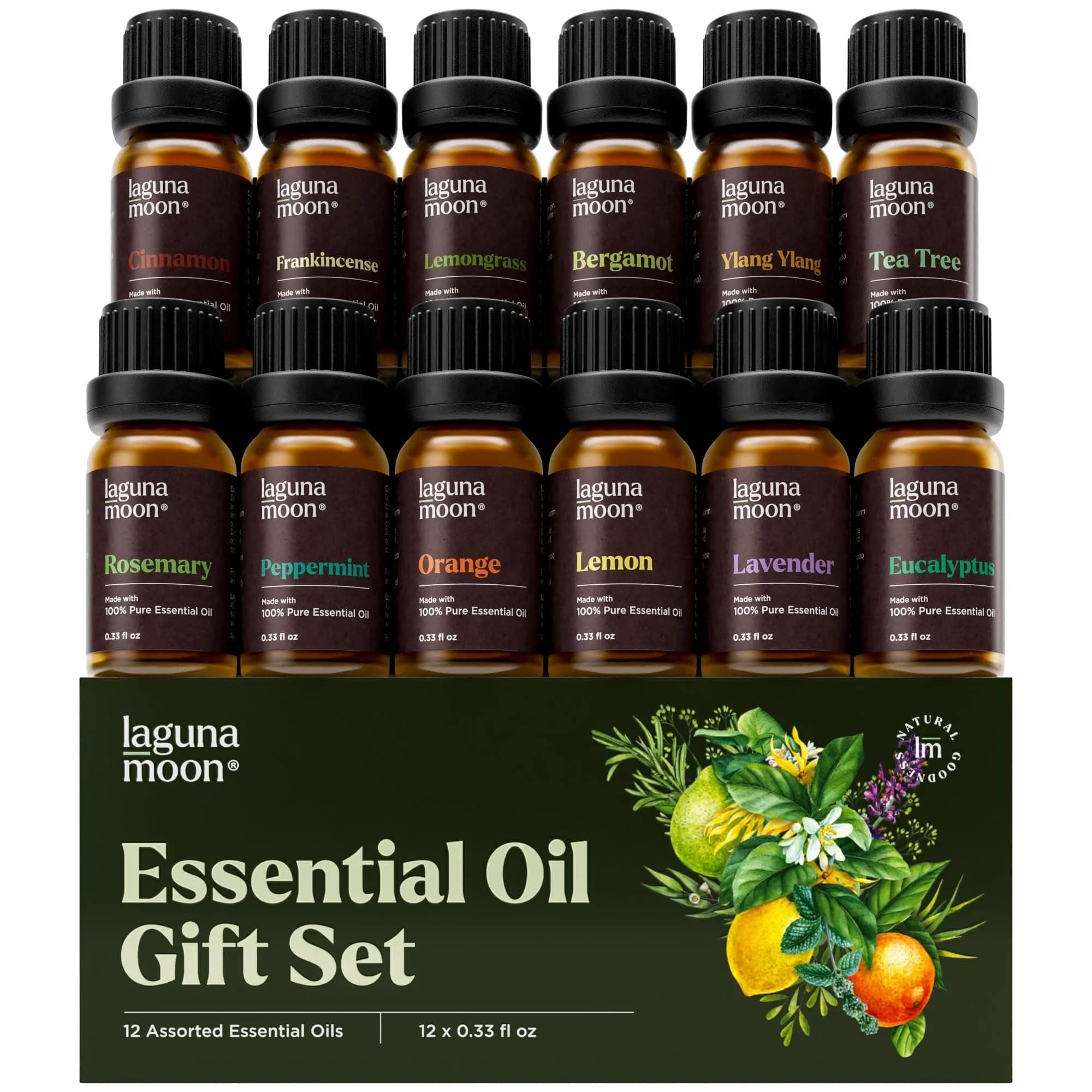 Lagunamoon Essential Oils Set - 12 Piece Premium Grade | Aromatherapy & Diffuser Oils for Home & Car