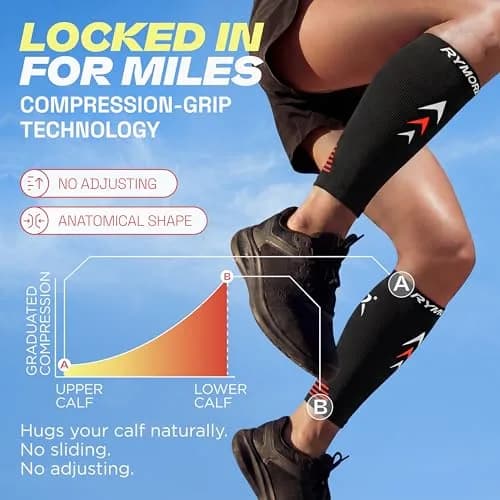 Rymora Calf Compression Sleeves for Men & Women (Pair) Black Small | Graduated Compression for Shin Splints & Recovery thumbnail 6