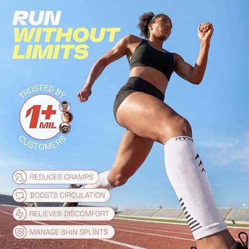 Rymora Calf Compression Sleeves for Men & Women (Pair) White Small | Graduated Support for Shin Splints & Recovery thumbnail 2
