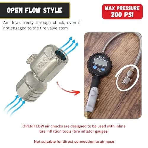 JACO Lightning S-Series Tire Air Chuck 2-Pack | Open Flow 1/4" F-NPT Automatic Lock-On thumbnail 3