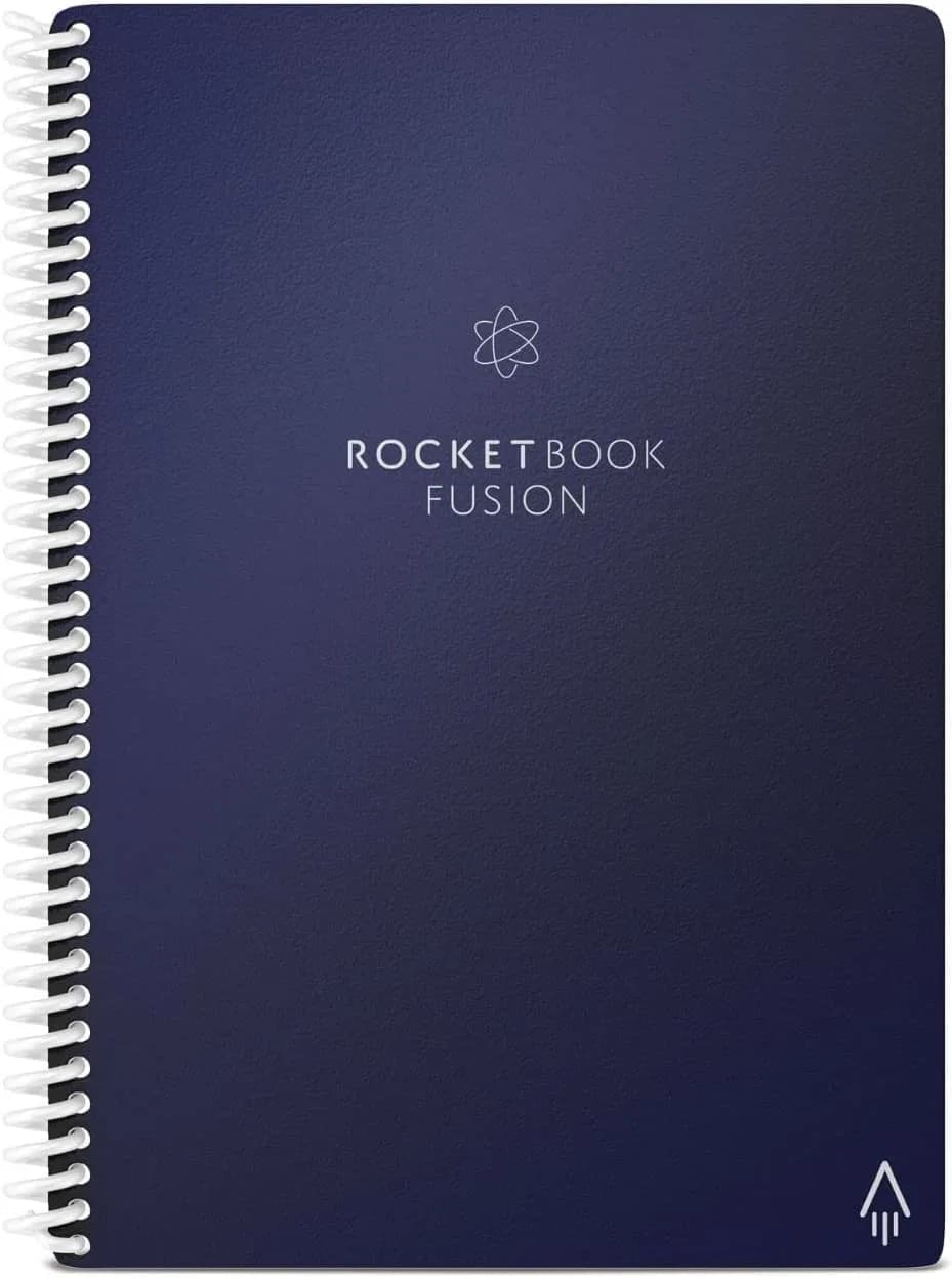 Rocketbook Fusion Reusable Undated Productivity Planner, Executive Size 6x8.8, Navy Blue | Goals, Monthly and Weekly Calendar, Daily To-do List, Lined and Dotted Notes Pages - main product image