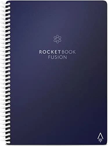 Rocketbook Fusion Reusable Undated Productivity Planner, Executive Size 6x8.8, Navy Blue | Goals, Monthly and Weekly Calendar, Daily To-do List, Lined and Dotted Notes Pages thumbnail 1