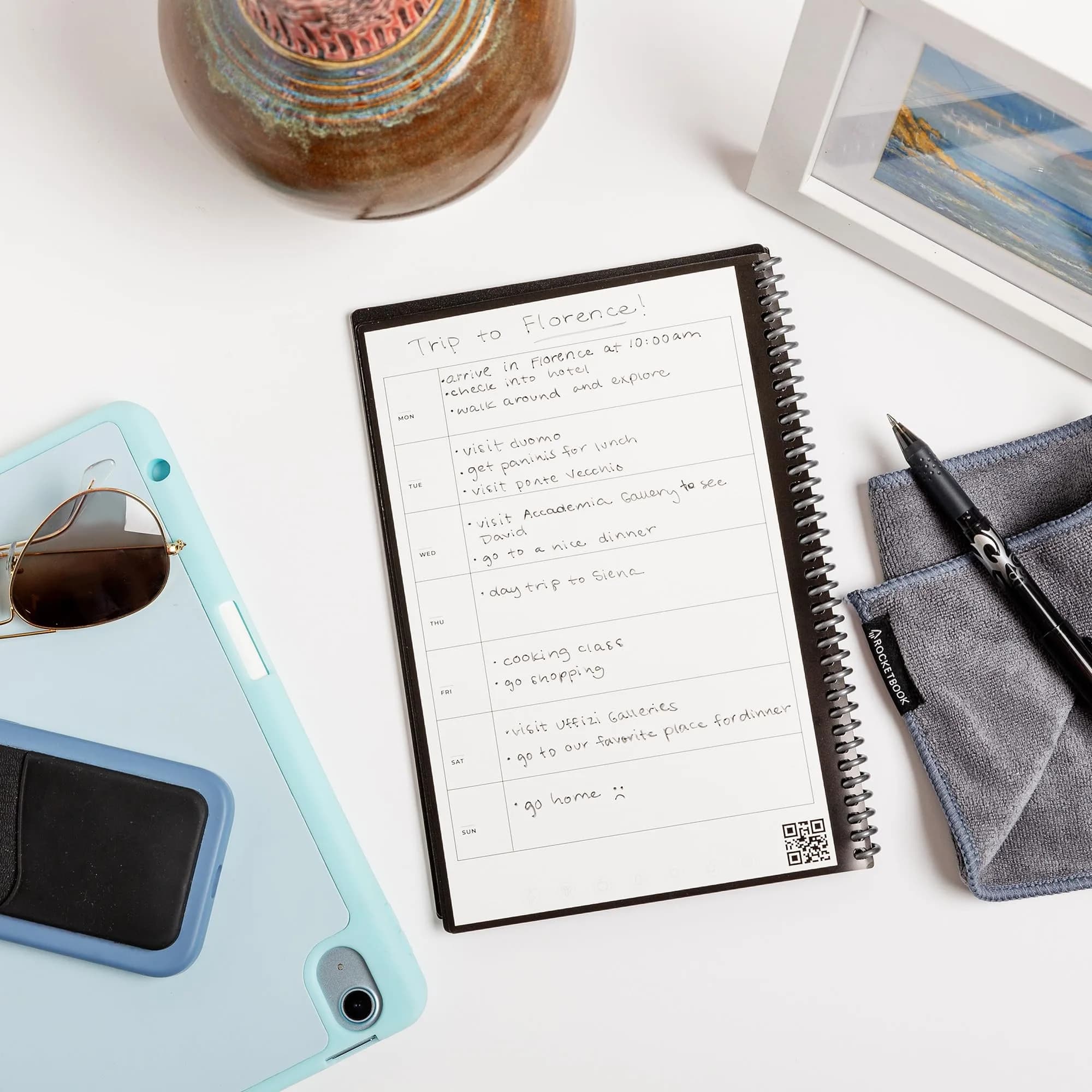 Rocketbook Fusion Reusable Undated Productivity Planner, Executive Size 6x8.8, Navy Blue | Goals, Monthly and Weekly Calendar, Daily To-do List, Lined and Dotted Notes Pages - view 2