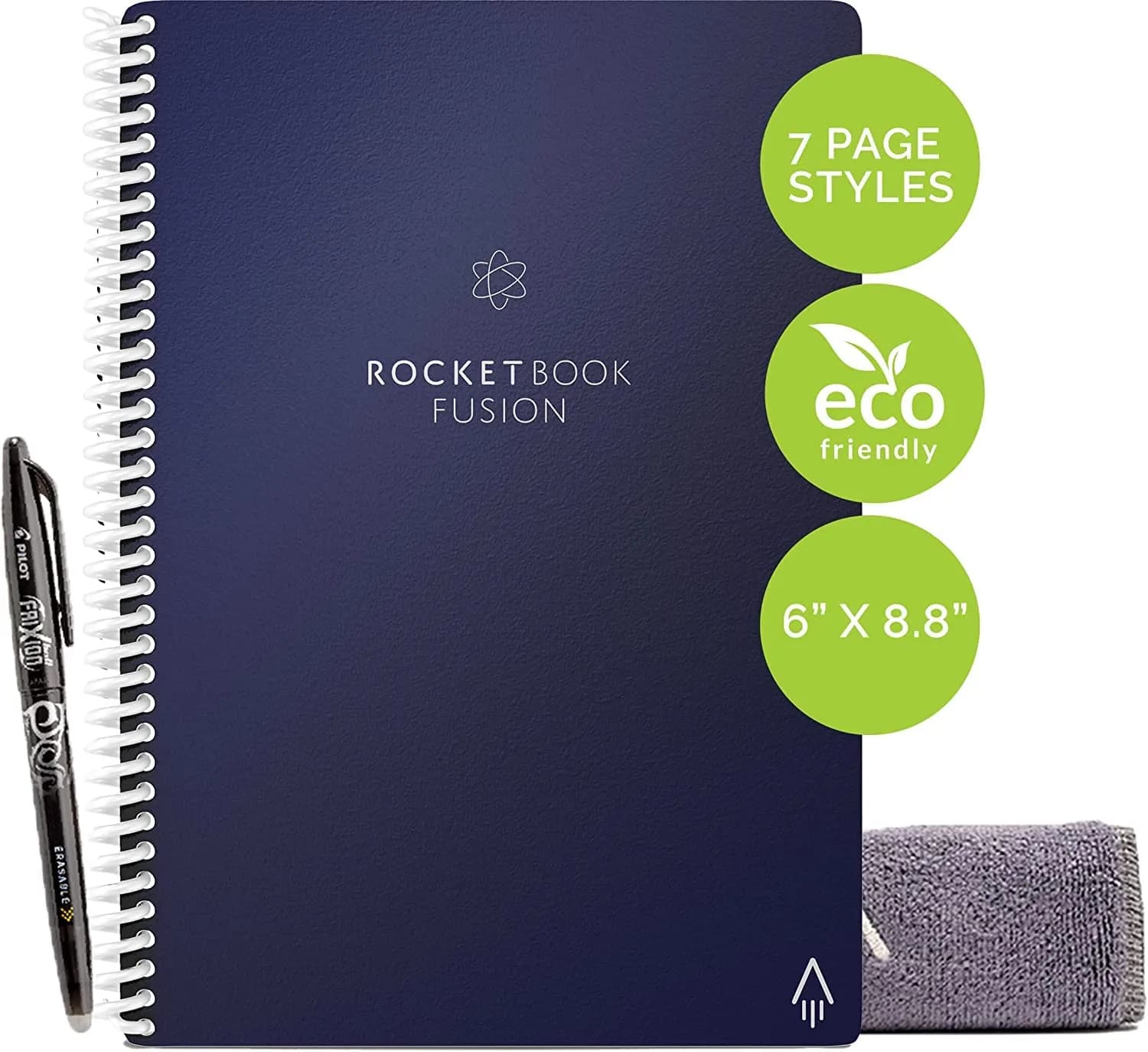 Rocketbook Fusion Reusable Undated Productivity Planner, Executive Size 6x8.8, Navy Blue | Goals, Monthly and Weekly Calendar, Daily To-do List, Lined and Dotted Notes Pages - view 3
