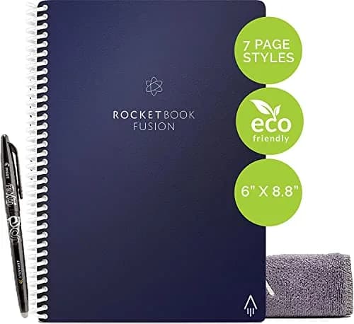 Rocketbook Fusion Reusable Undated Productivity Planner, Executive Size 6x8.8, Navy Blue | Goals, Monthly and Weekly Calendar, Daily To-do List, Lined and Dotted Notes Pages thumbnail 3