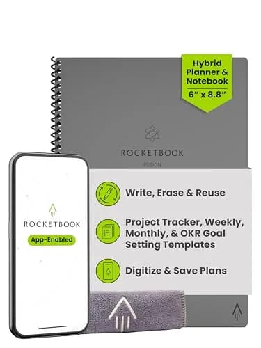 Rocketbook Fusion Hybrid Reusable Planner Notebook, Executive 6x8.8, Grey | 7 Page Types for Productivity & Organization thumbnail 1
