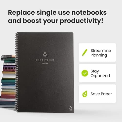Rocketbook Fusion Reusable Undated Productivity Planner, Letter Size 21.6 x 27.9 cm (8.5 x 11 inches), Gray | 7-Section Template Hybrid Notebook thumbnail 9