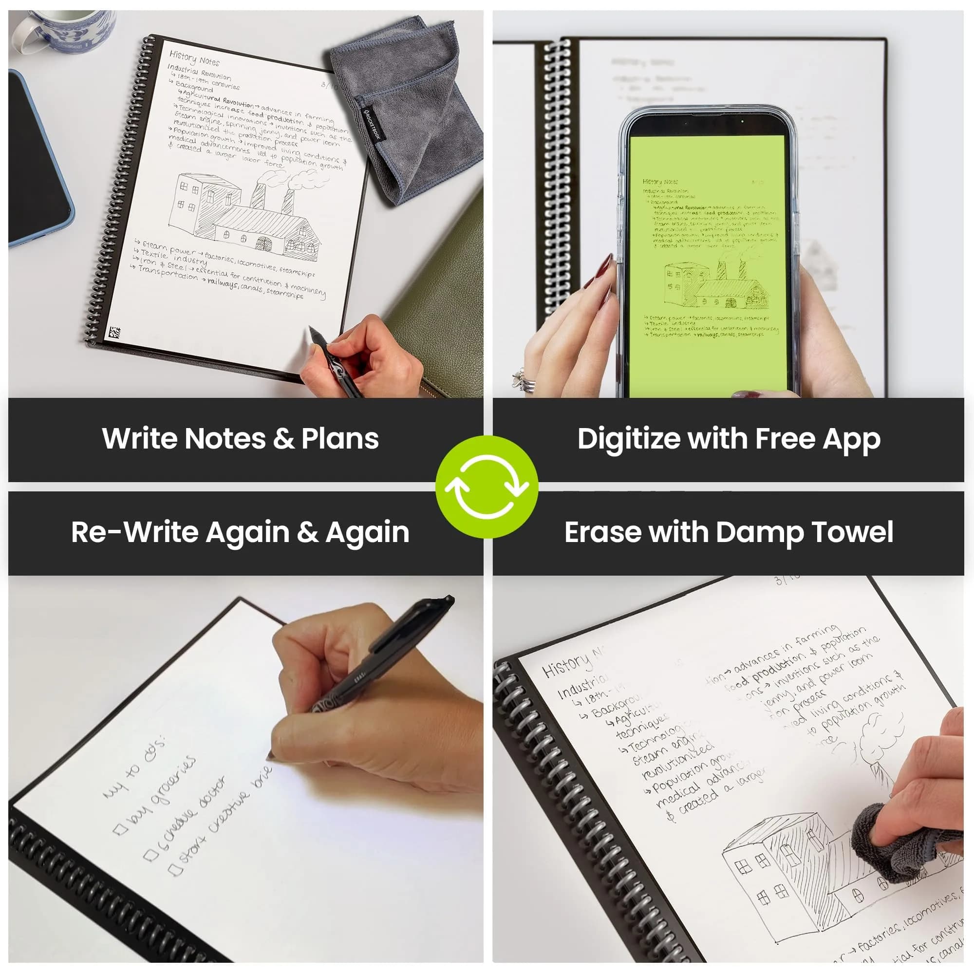 Rocketbook Fusion Reusable Undated Productivity Planner, Letter Size 21.6 x 27.9 cm (8.5 x 11 inches), Gray | 7-Section Template Hybrid Notebook - view 2